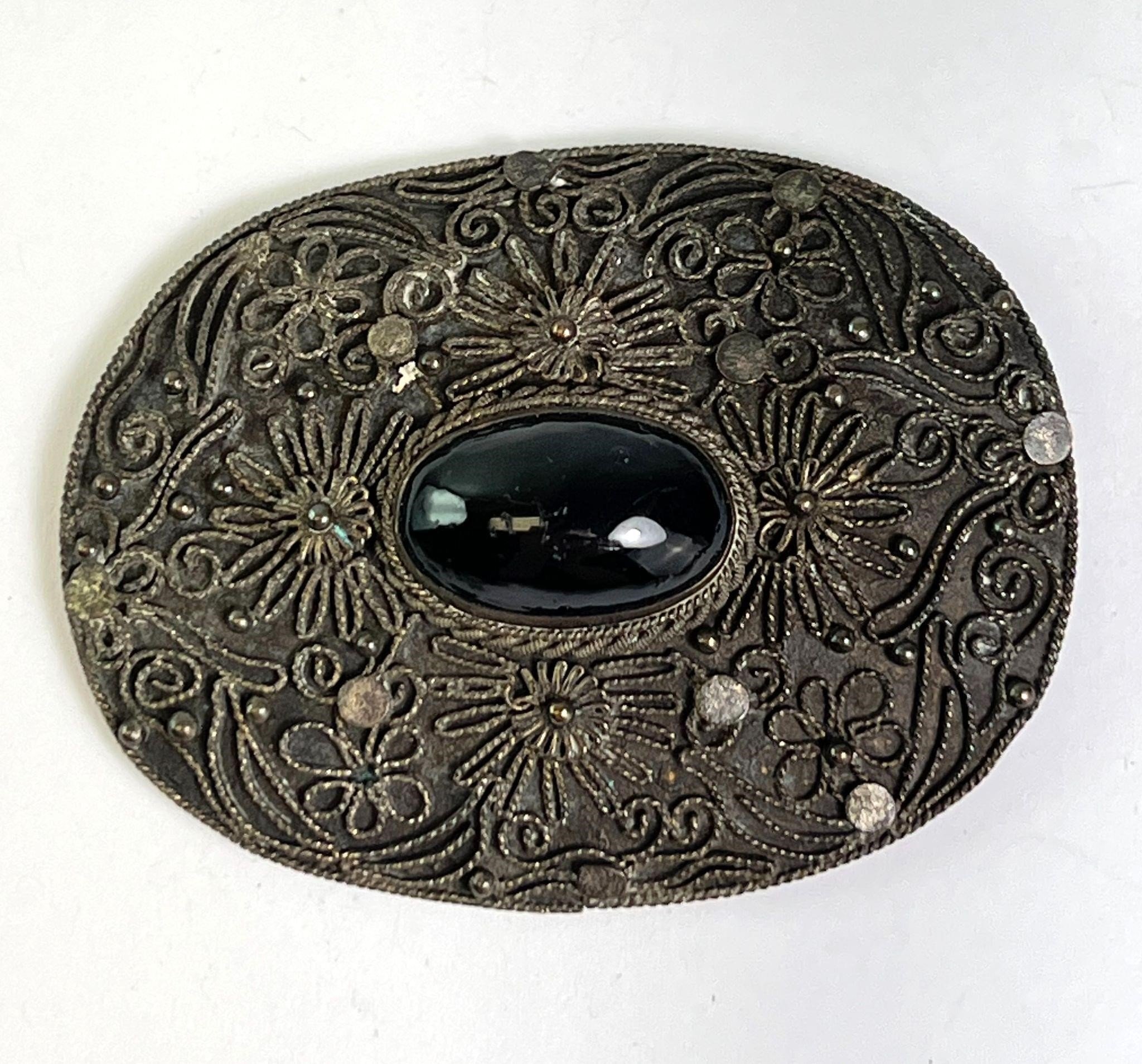 Large Antique Sterling/Garnet Pin/Brooch 22 Grams