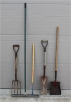 Potato Fork, Square Shovel, Assorted Garden Tools
