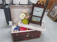 TRUNK WITH LINENS,CLOCK AND OTHER
