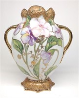 Nippon Jeweled Pink & Gold Floral Decorated Vase
