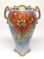 Nippon Yuletide Poinsettia Floral Decorated Vase