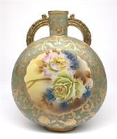 Nippon Green & Gold Floral Rose Ovoid Vase