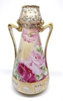 Nippon Art Deco Pink Rose & Gold Porcelain Vase