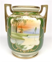 Nippon Green Pond & Cottage Landscape Scene Vase