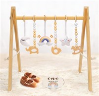 Wooden Baby Play Gym with 6 Gym Toys - Foldable
