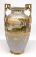 Nippon Painted Sailboats on Lake Scene Vase