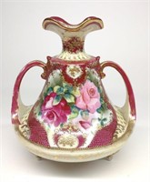 Kinran Nippon Beaded Burgundy Floral Rose Vase