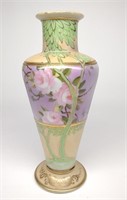 Nippon Green Tree & Rose Painted Vase