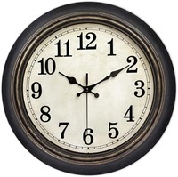 14' Retro Wall Clock  Silent  Black Gold.