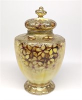 Nippon Beaded Gold Floral Covered Urn Vessel