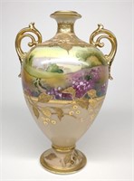 Nippon Scenic Valley Gold Decorated Urn Vase