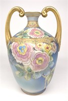 Nippon Floral Jeweled Enamel Porcelain Vase