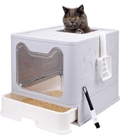 Foldable Cat Litter Box with Lid, Enclosed Cat