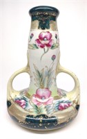 Nippon Floral Pink & Gold Beaded Enamel Vase