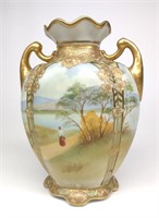 Nippon Painted Lake & Mountain Lanscape Vase