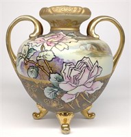 Nippon Floral Rose & Scenic Landscape Vase