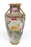 Nippon Hexagonal Floral Decorated Vase