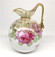 Nippon Jeweled Floral Rose Ewer / Pitcher