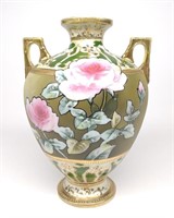 Nippon Art Nouveau Floral Rose Jeweled Vase