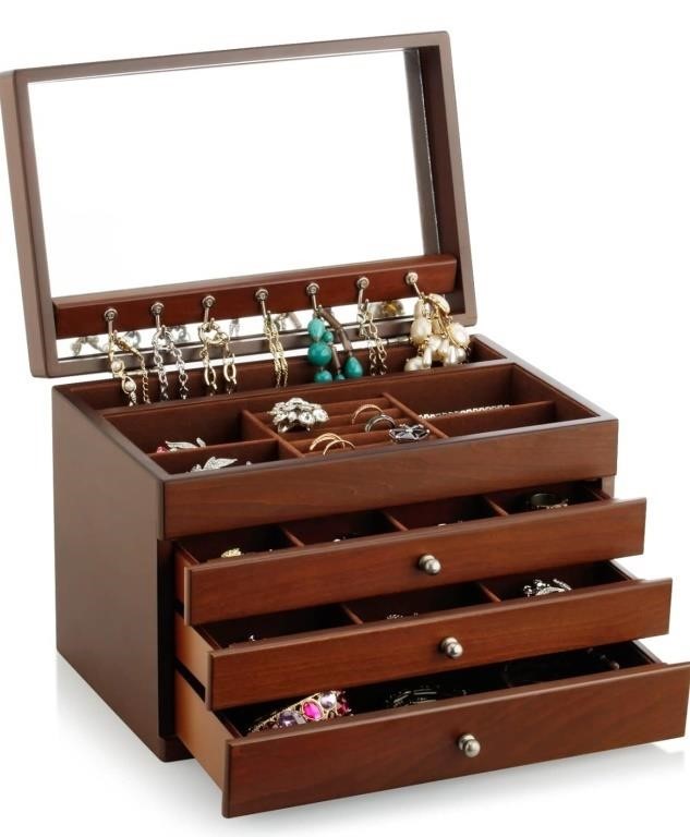 A&A Large Solid Wooden Jewelry Organizer Box with