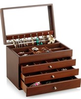 A&A Large Solid Wooden Jewelry Organizer Box with