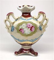 Nippon Burgundy & Gold Floral Bolted Urn Vase