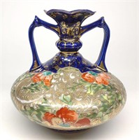 Nippon Cobalt Blue & Gold Floral Squatted Vase