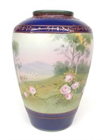 Nippon Cobalt Blue Floral Landscape Urn Vase