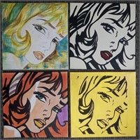 After Lichtenstein, Pop Art Girl Modular Paintings