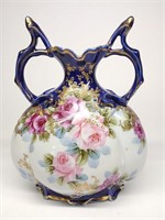 Nippon Cobalt Blue & Gold Floral Rose Vase