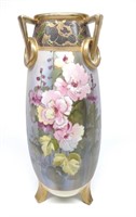 Nippon Floral 3 Footed Porcelain Vase