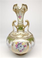 Nippon Floral Rose & Gold Squatted Vase