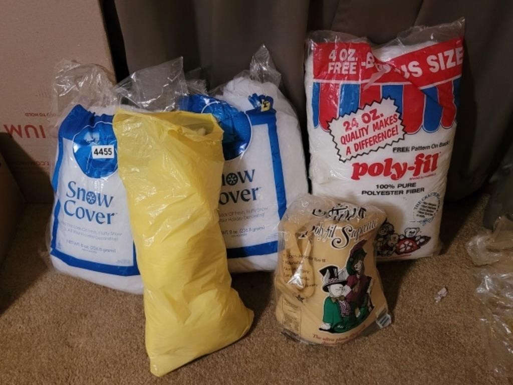 LOT OF CRAFT ITEMS, POLYFIL,, SNOW COVER, ETC.