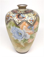 Nippon Floral Zig Zag Pattern Porcelain Vase