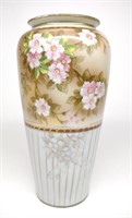 Nippon Pink Floral White Striped Porcelain Vase