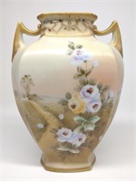 Nippon Floral Farm Landscape Painted Vase