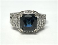 18k Unheated Sapphire & Diamond Ladies Ring