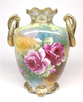Nippon Floral Landscape Vase w/ Ring Handles
