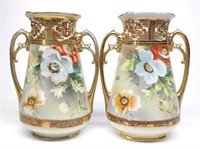 Pr of Nippon Floral Poppy Decorated Vases
