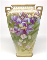 Nippon Rectangular Purple Floral Decorated Vase