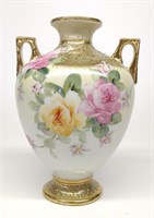 Nippon Pink & Yellow Rose w/ Gold Enamel Vase
