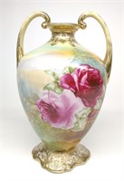 Nippon Pink Roses & Nature Scene Porcelain Vase