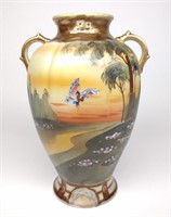 Nippon Butterfly Landscape Scene Painted Vase