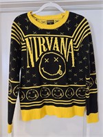 Yellow Black Nirvana Smiley Face Sweater Small