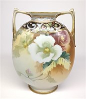 Nippon Floral Painted Flat Ovoid Vase