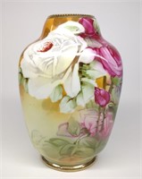 Nippon Floral White & Pink Rose Painted Vase