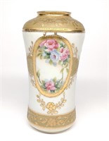 Nippon Floral Rose & Gold Painted Vase
