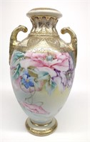 Nippon Floral Gold Enamel Porcelain Urn Vase