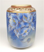Nippon Bright Blue & Gold Floral Vase