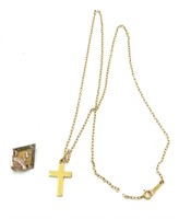 STAMPED 10KT-CROSS, BROKEN CHAIN, BIRKS ENAMEL PIN